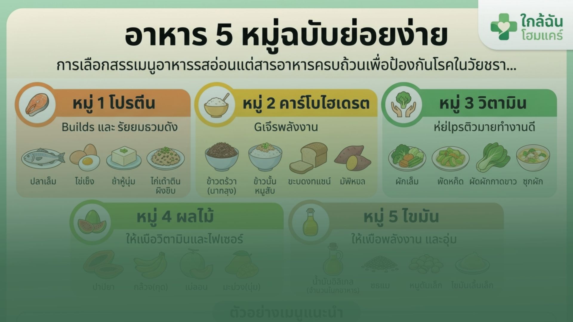 อาหาร 5 หมู่ฉบับย่อยง่าย